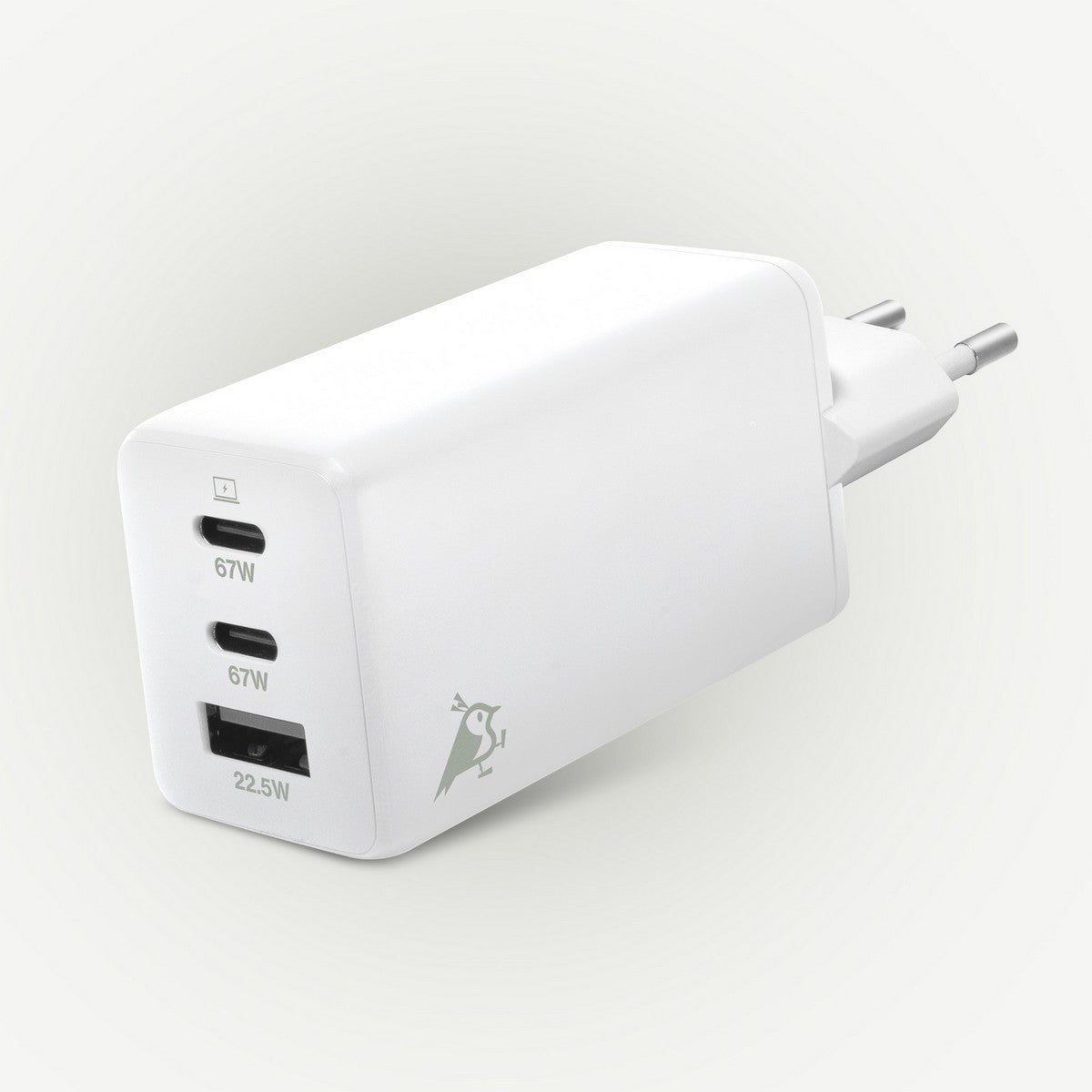 Aqiila Chargebird W2 GAN 65W USB-C x2 + USB-A kučni punjač bijeli