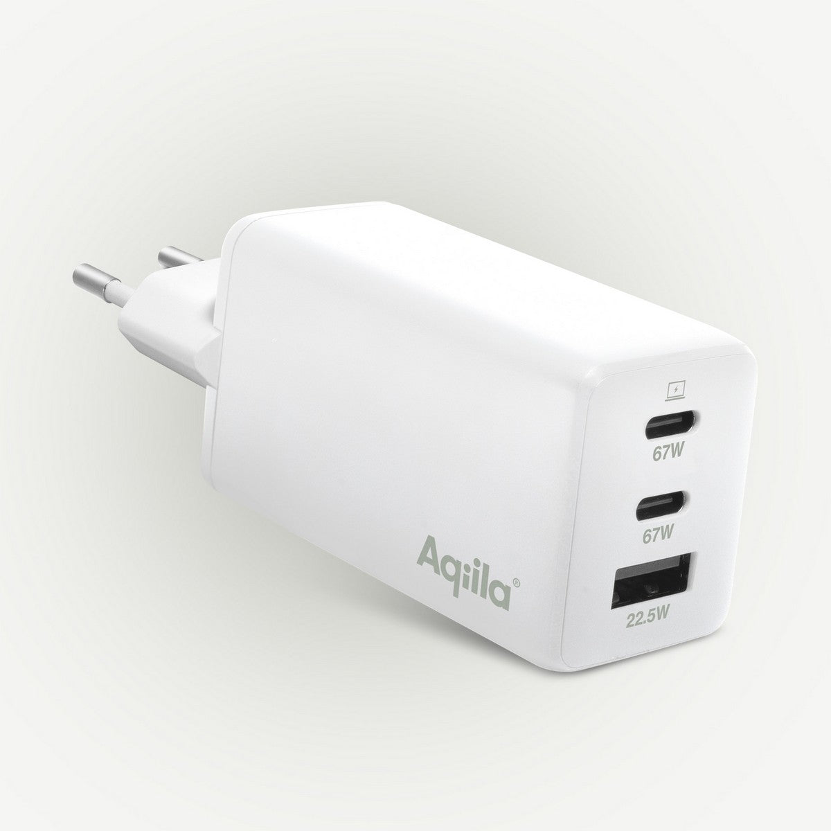 Aqiila Chargebird W2 GAN 65W USB-C x2 + USB-A kučni punjač bijeli