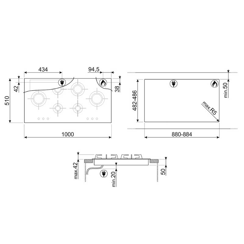 Smeg PVL6106CN Plinska ugradbena ploča