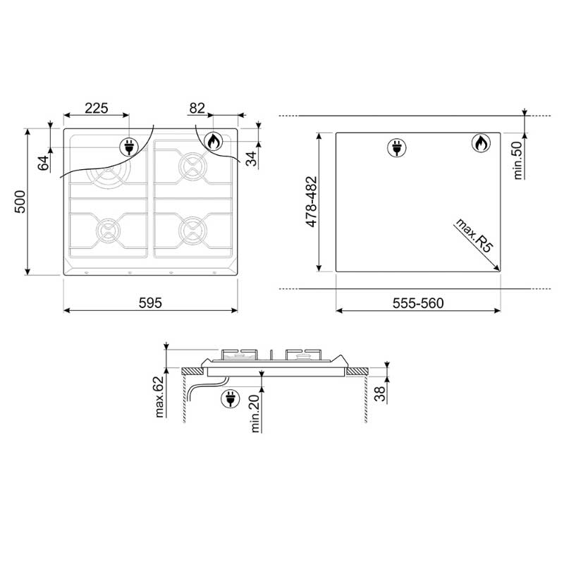 Smeg SR964NGH Plinska ugradbena ploča