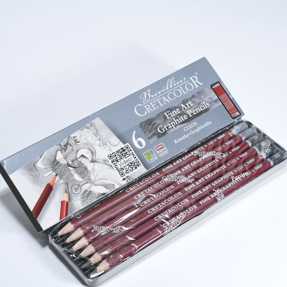 Grafitne olovke Cretacolor CLEOS Fine Art, 6 tvrdoća u limenoj kutiji (2H, HB, 2B, 4B, 6B, 8B),