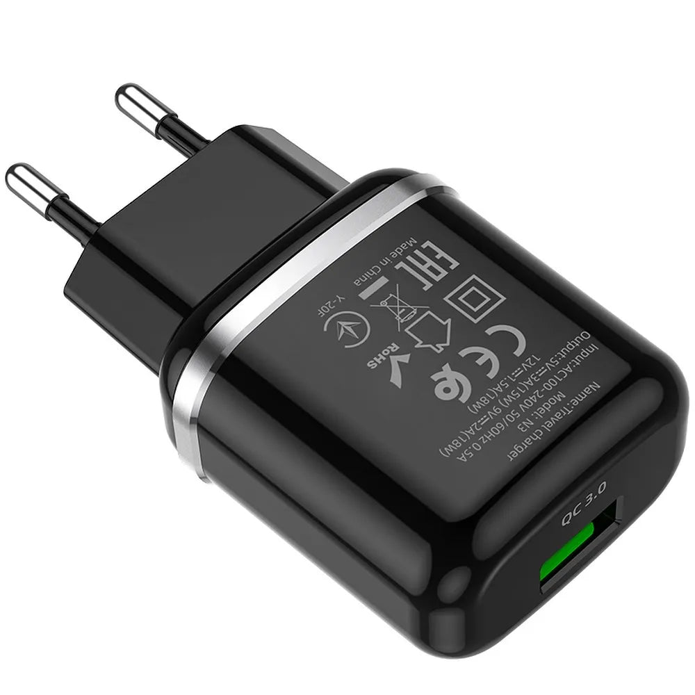 HOCO USB A QC3.0 3A 18W N3 crni zidni punjač