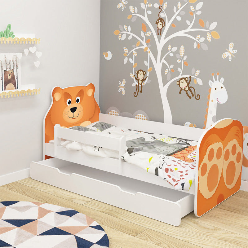 Dječji krevet ACMA Animals, bočna bijela + ladica 160x80 cm 05 Medo