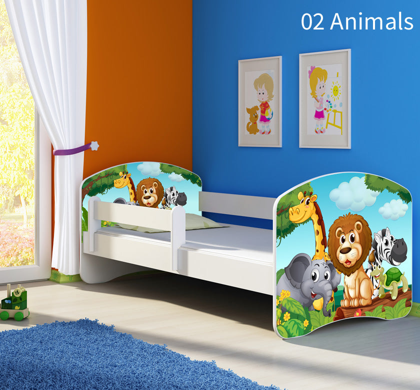 Dječji krevet ACMA s motivom, bočna bijela 180x80 cm 02 Animals