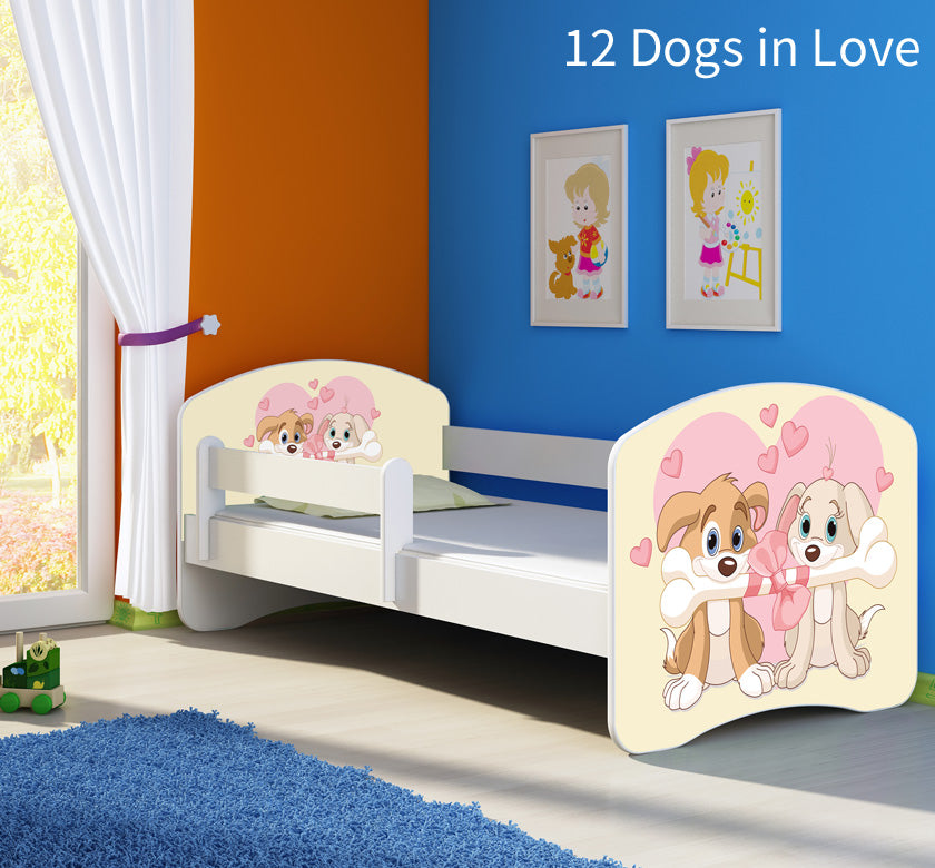 Dječji krevet ACMA s motivom, bočna bijela 180x80 cm 12 Dogs in Love