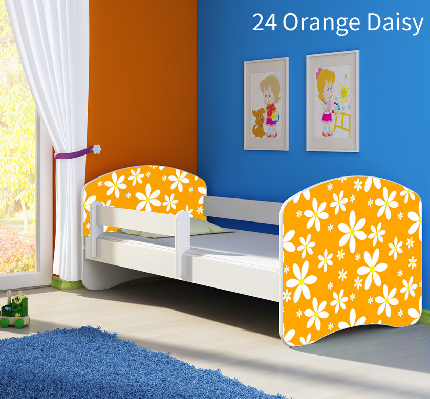Dječji krevet ACMA s motivom, bočna bijela 140x70 cm 24 Orange Daisy