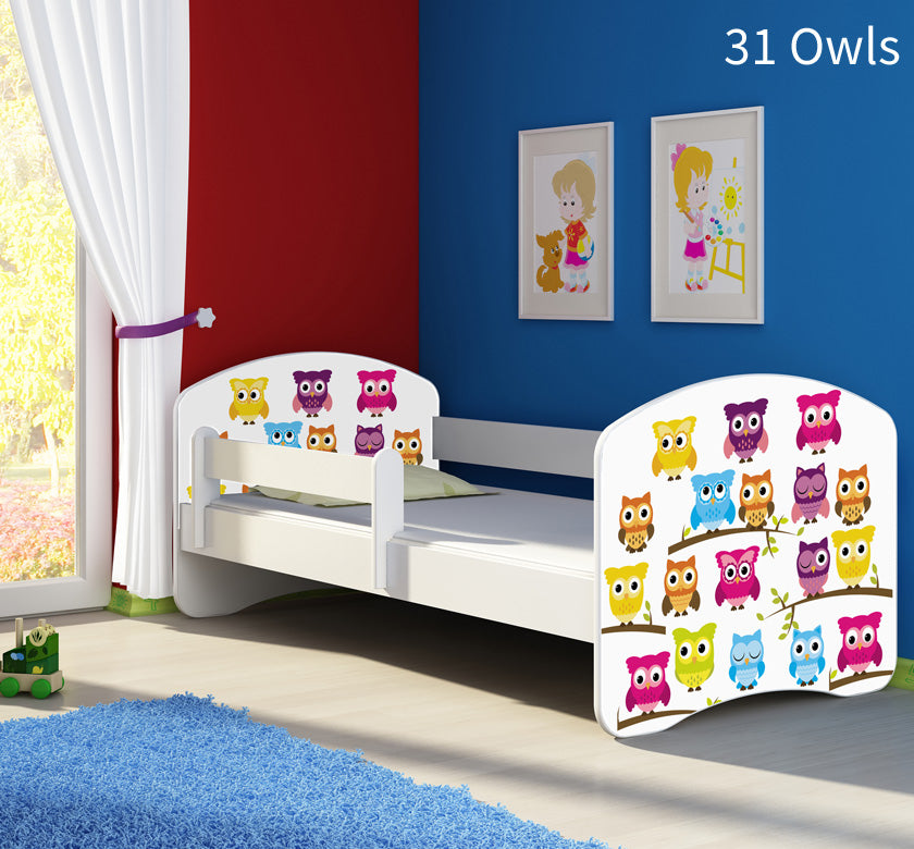 Dječji krevet ACMA s motivom, bočna bijela 160x80 cm 31 Owls