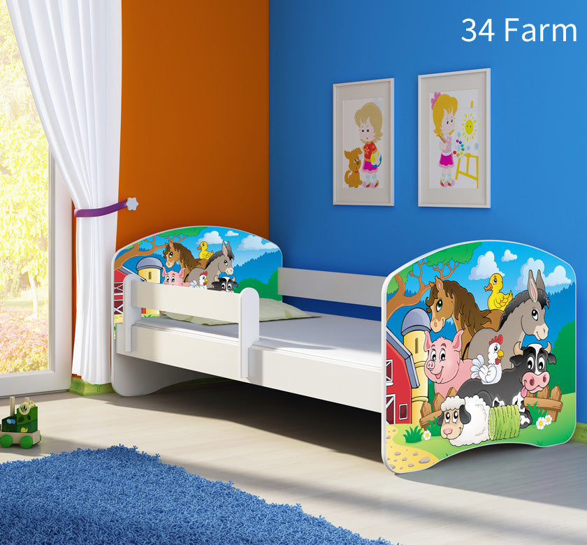 Dječji krevet ACMA s motivom, bočna bijela 180x80 cm 34 Farm