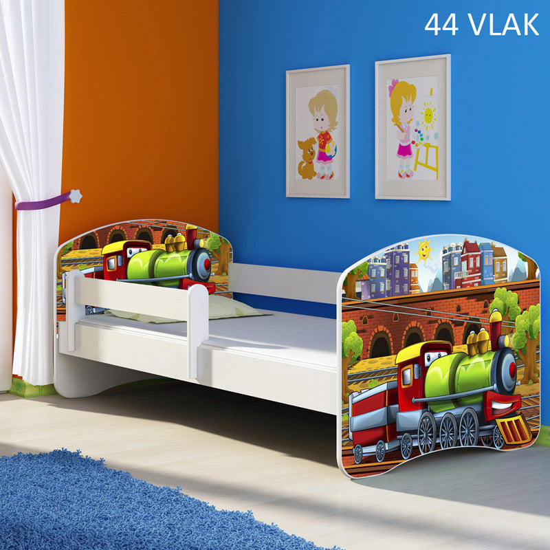 Dječji krevet ACMA s motivom, bočna bijela 160x80 cm 44 Vlak