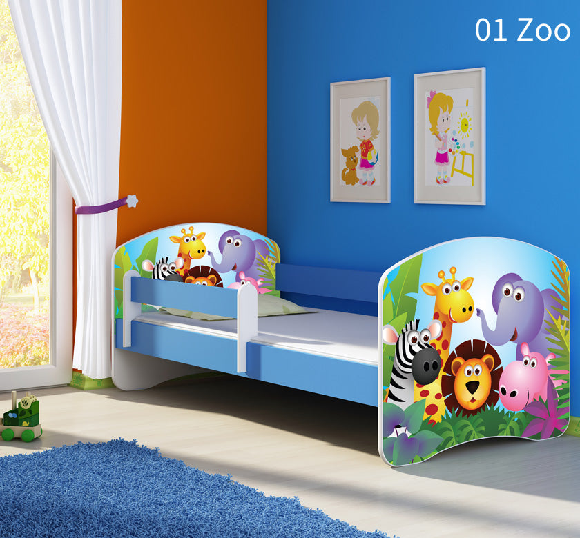 Dječji krevet ACMA s motivom, bočna plava 180x80 cm 01 Zoo