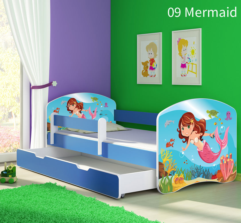 Dječji krevet ACMA s motivom, bočna plava + ladica 180x80 cm 09 Mermaid