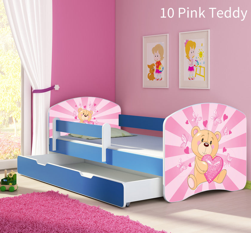 Dječji krevet ACMA s motivom, bočna plava + ladica 160x80 cm 10 Pink Teddy Bear