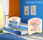 Dječji krevet ACMA s motivom, bočna plava + ladica 140x70 cm 12 Dogs in Love
