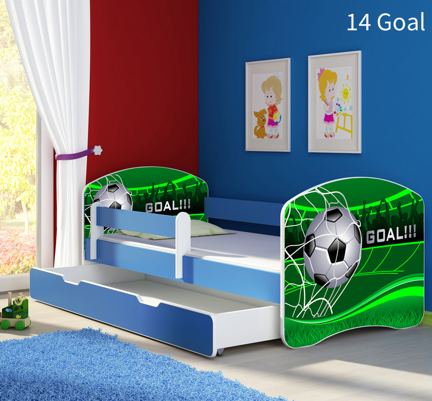 Dječji krevet ACMA s motivom, bočna plava + ladica 160x80 cm 14 Goal