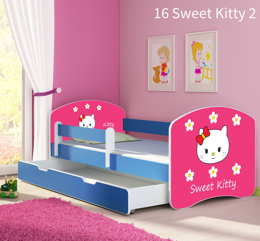 Dječji krevet ACMA s motivom, bočna plava + ladica 180x80 cm 16 Sweet Kitty 2