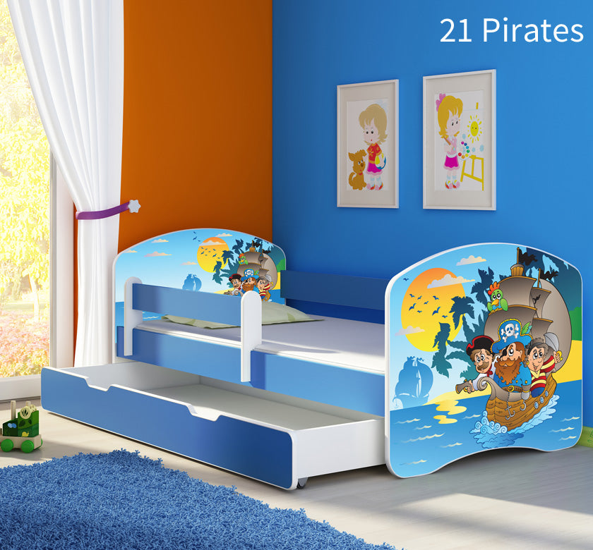 Dječji krevet ACMA s motivom, bočna plava + ladica 180x80 cm 21 Pirates