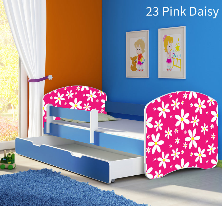 Dječji krevet ACMA s motivom, bočna plava + ladica 140x70 cm 23 Pink Daisy