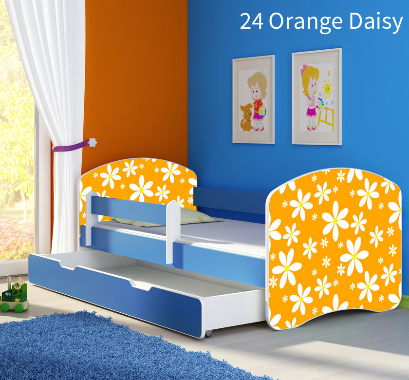 Dječji krevet ACMA s motivom, bočna plava + ladica 160x80 cm 24 Orange Daisy