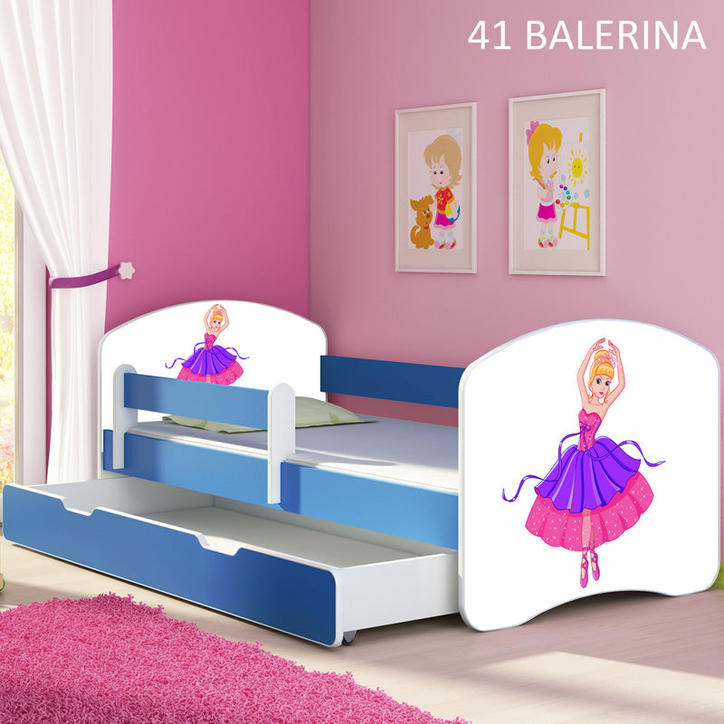 Dječji krevet ACMA s motivom, bočna plava + ladica 140x70 cm 41 Balerina