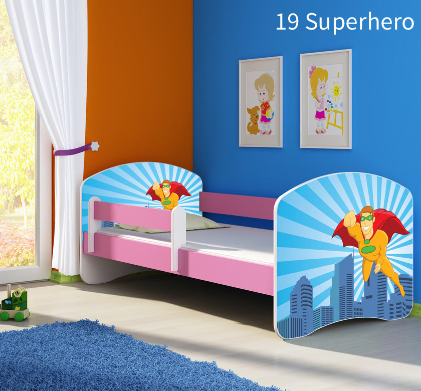 Dječji krevet ACMA s motivom, bočna roza 140x70 cm 19 Superhero
