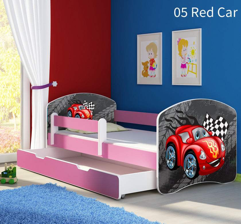 Dječji krevet ACMA s motivom, bočna roza + ladica 160x80 cm 05 Red Car