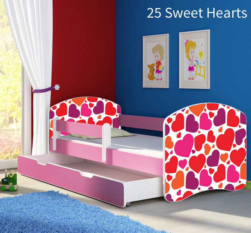 Dječji krevet ACMA s motivom, bočna roza + ladica 160x80 cm 25 Sweet hearts