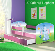 Dječji krevet ACMA s motivom, bočna roza + ladica 180x80 cm 27 Colored Elephant