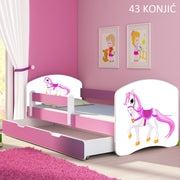 Dječji krevet ACMA s motivom, bočna roza + ladica 140x70 cm 43 Konjić