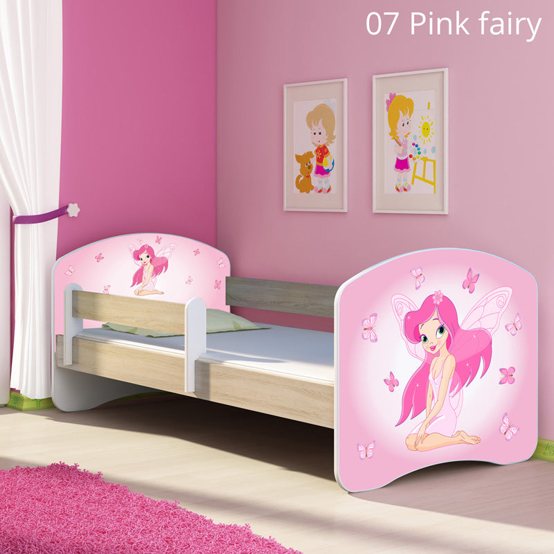 Dječji krevet ACMA s motivom, bočna sonoma 140x70 cm 07 Pink Fairy