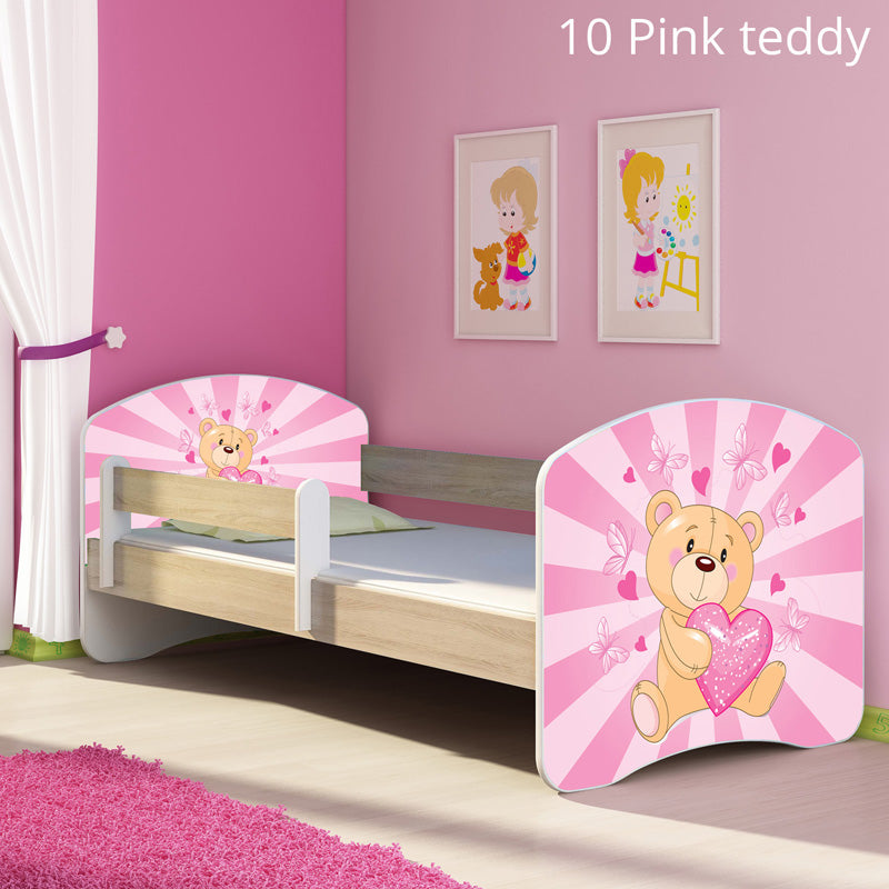 Dječji krevet ACMA s motivom, bočna sonoma 180x80 cm 10 Pink Teddy Bear