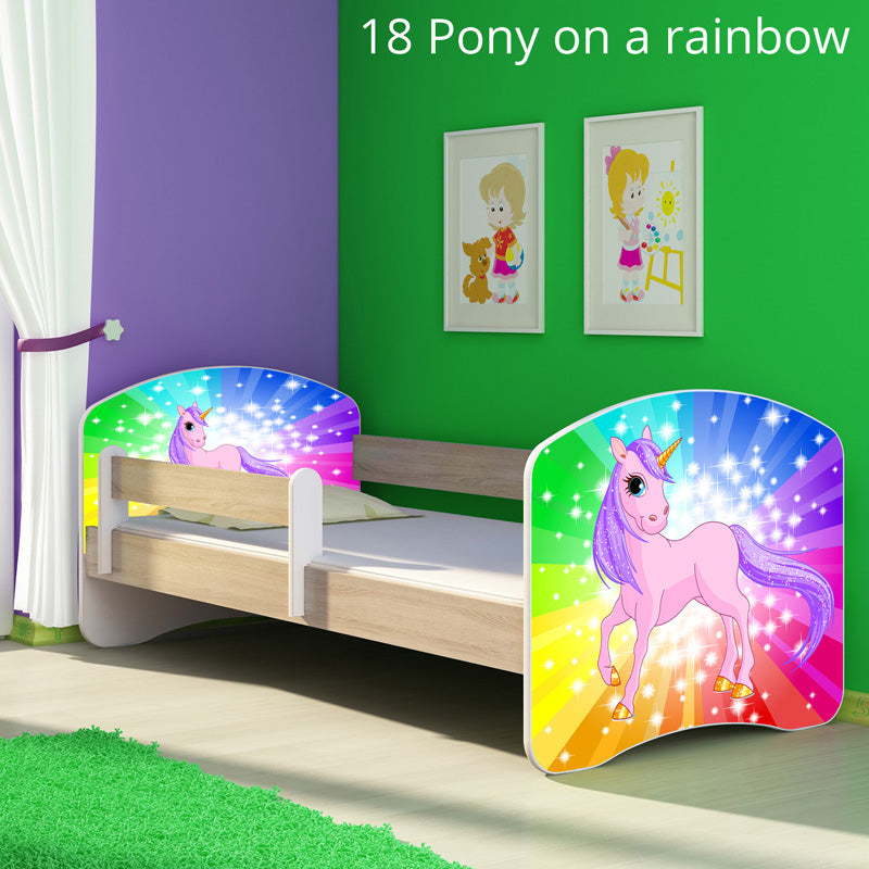 Dječji krevet ACMA s motivom, bočna sonoma 140x70 cm 18 Pony on a rainbow