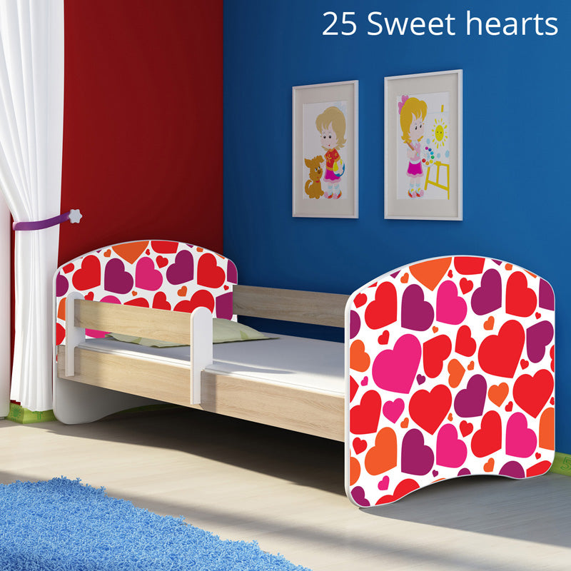 Dječji krevet ACMA s motivom, bočna sonoma 140x70 cm 25 Sweet hearts