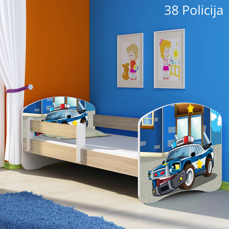 Dječji krevet ACMA s motivom, bočna sonoma 160x80 cm 38 Policija