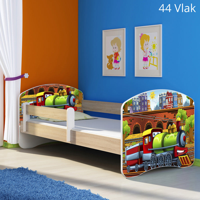 Dječji krevet ACMA s motivom, bočna sonoma 140x70 cm 44 Vlak
