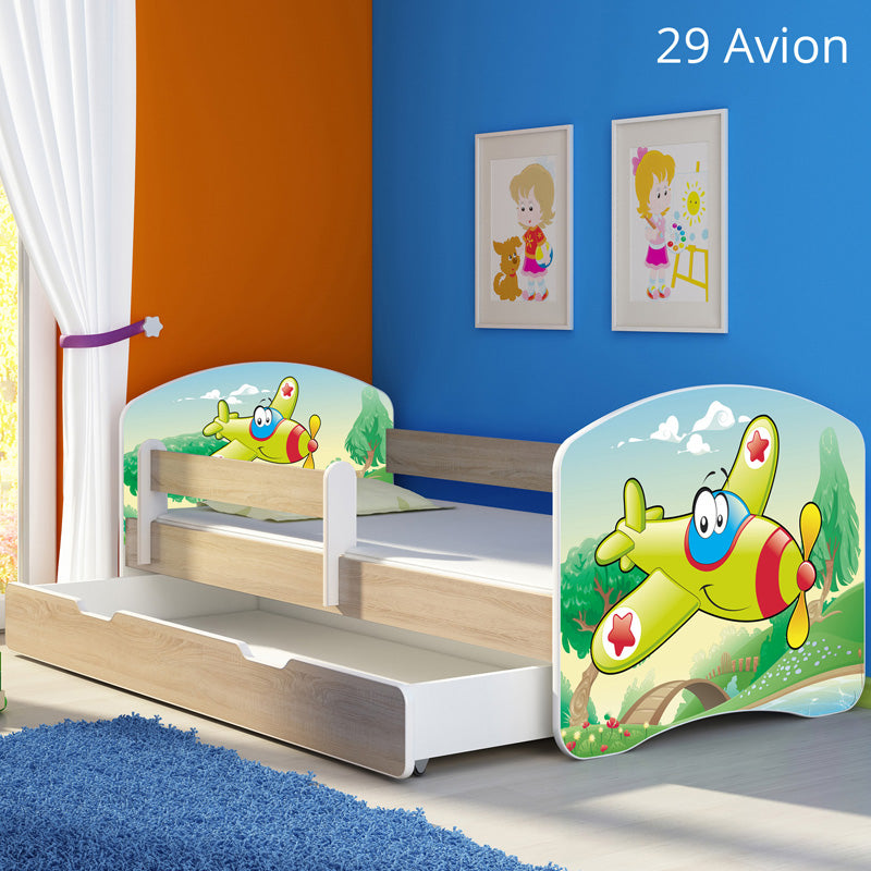 Dječji krevet ACMA s motivom, bočna sonoma + ladica 140x70 cm 29 Aeroplane