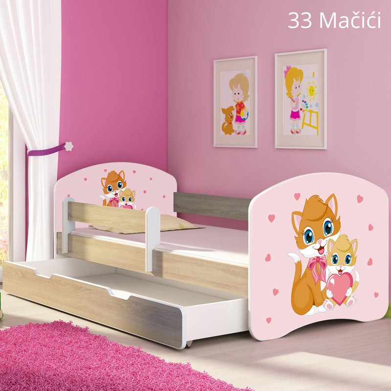 Dječji krevet ACMA s motivom, bočna sonoma + ladica 180x80 cm 33 Cats