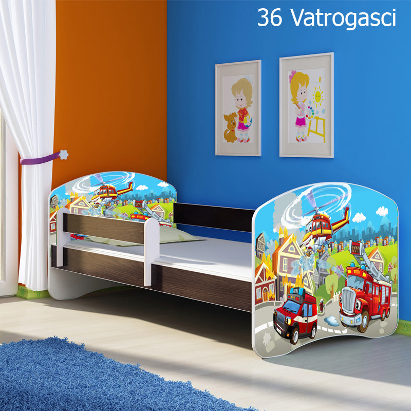 Dječji krevet ACMA s motivom, bočna wenge 160x80 cm 36 Vatrogasci