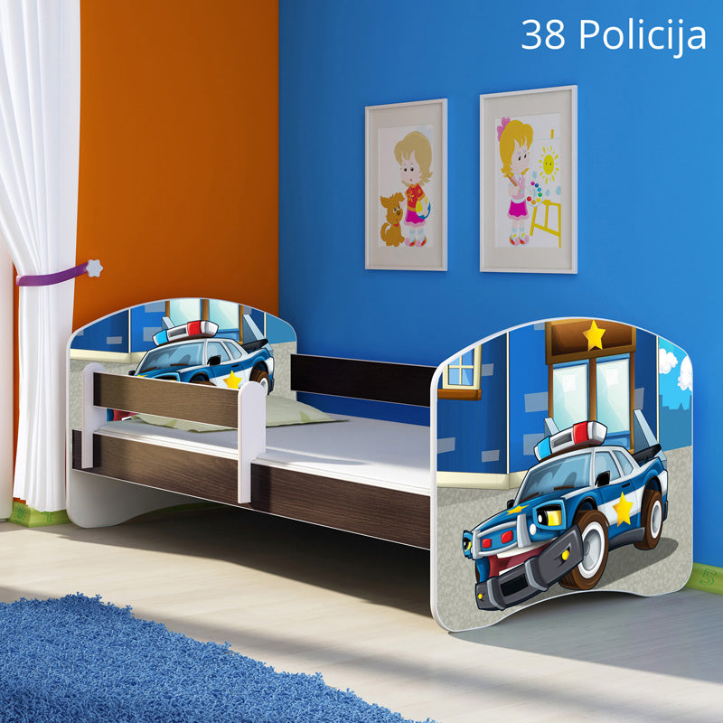 Dječji krevet ACMA s motivom, bočna wenge 160x80 cm 38 Policija