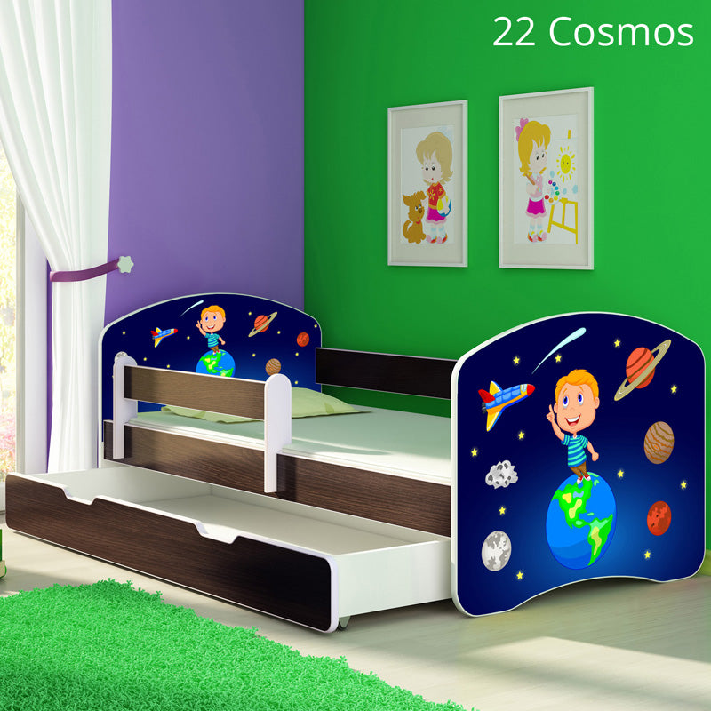 Dječji krevet ACMA s motivom, bočna wenge + ladica 180x80 cm 22 Cosmos