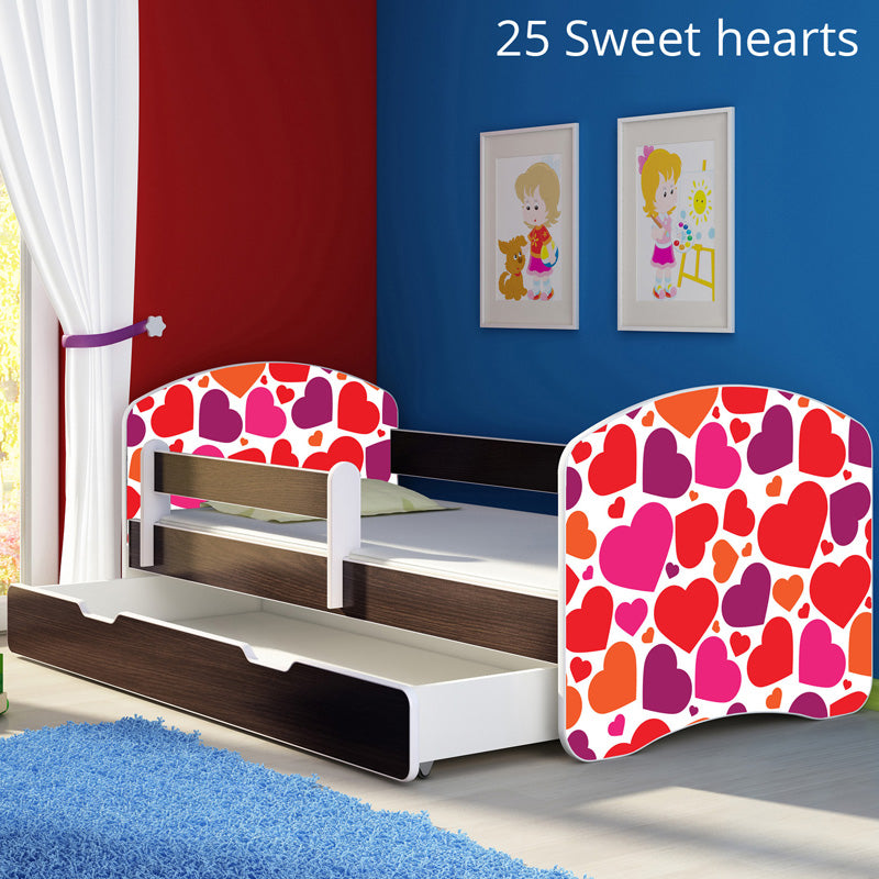 Dječji krevet ACMA s motivom, bočna wenge + ladica 140x70 cm 25 Sweet hearts