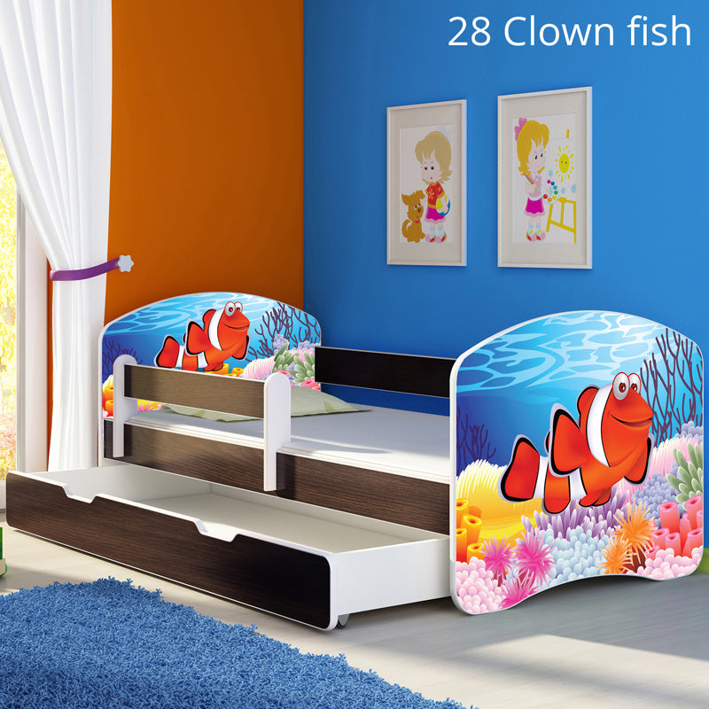 Dječji krevet ACMA s motivom, bočna wenge + ladica 160x80 cm 28 Clown Fish