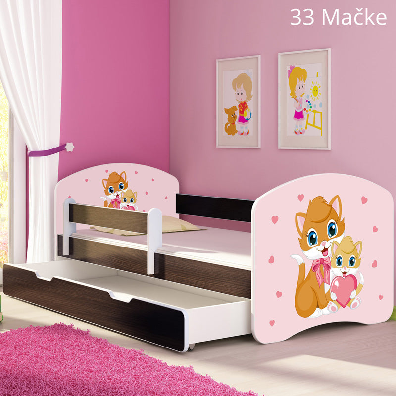 Dječji krevet ACMA s motivom, bočna wenge + ladica 180x80 cm 33 Cats