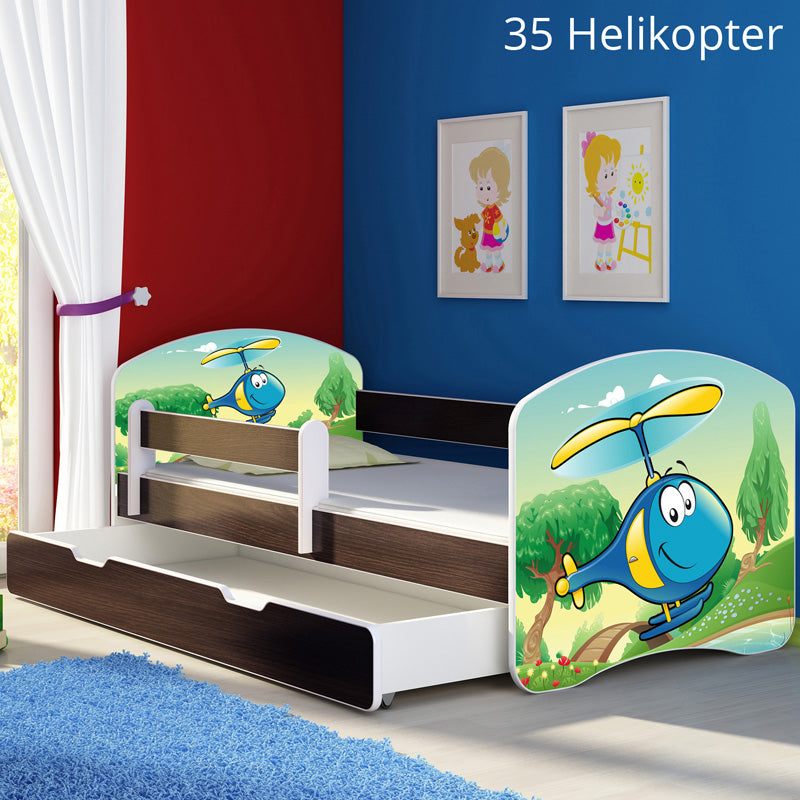 Dječji krevet ACMA s motivom, bočna wenge + ladica 180x80 cm 35 Helikopter