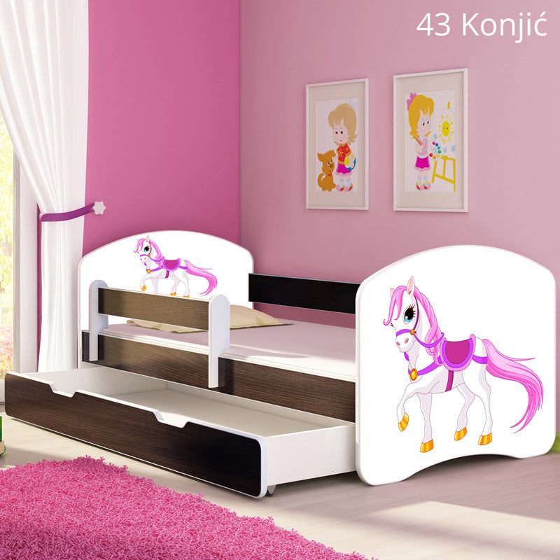 Dječji krevet ACMA s motivom, bočna wenge + ladica 160x80 cm 43 Konjić