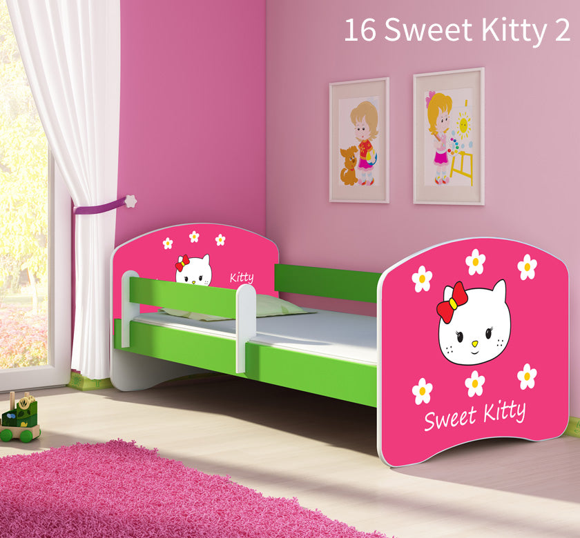 Dječji krevet ACMA s motivom, bočna zelena 160x80 cm 16 Sweet Kitty 2