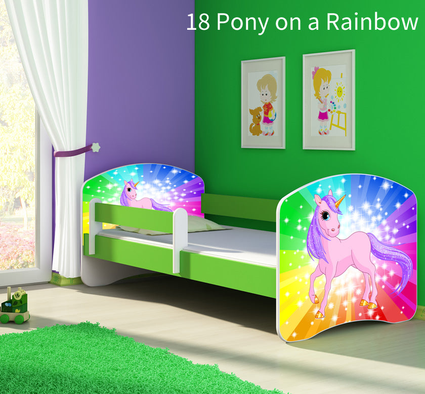 Dječji krevet ACMA s motivom, bočna zelena 160x80 cm 18 Pony on a rainbow