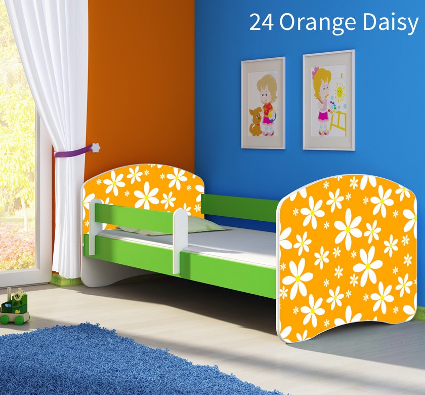 Dječji krevet ACMA s motivom, bočna zelena 160x80 cm 24 Orange Daisy