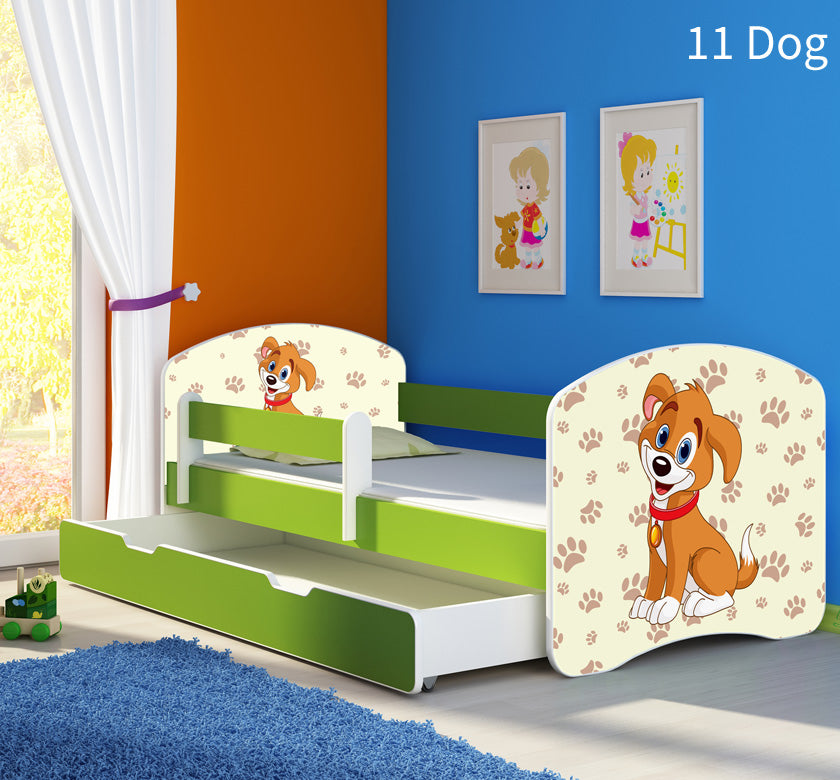 Dječji krevet ACMA s motivom, bočna zelena + ladica 180x80 cm 11 Dog