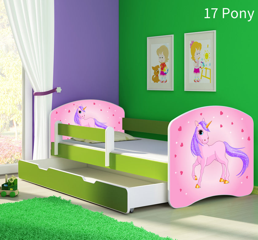 Dječji krevet ACMA s motivom, bočna zelena + ladica 160x80 cm 17 Pony