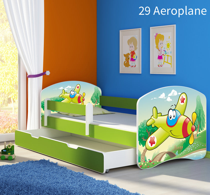Dječji krevet ACMA s motivom, bočna zelena + ladica 180x80 cm 29 Aeroplane